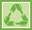 3 green glass bottles - RECYCLING sign 