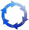  6 blue arrows recycling wheel 